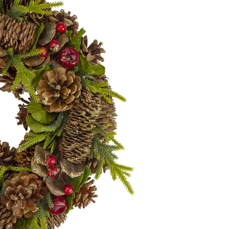 Green and Brown Pine Cone and Berry Christmas Wreath - 13" Unlit