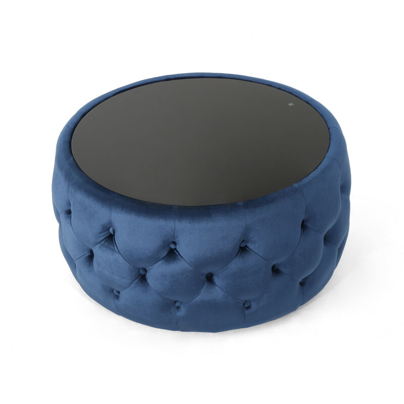 Streamdale Modern Glam Velvet Ottoman with Button-Tufted Stitch and Glass Top image number 6