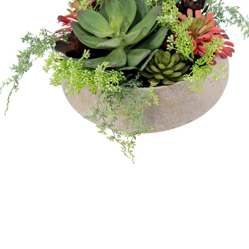 Round Artificial Succulent Arrangement, Natural Planter image number 6
