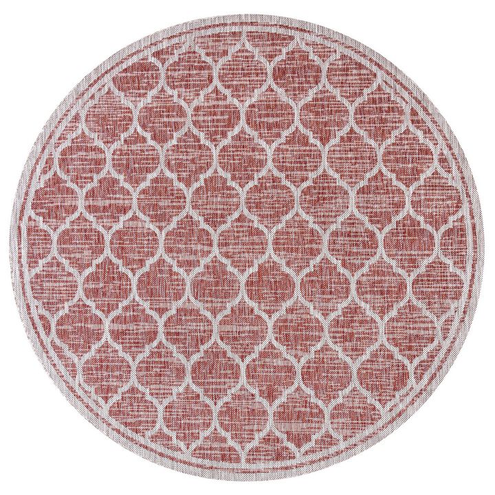 Trebol Moroccan Trellis Textured Weave Round Indoor/Outdoor Area Rug