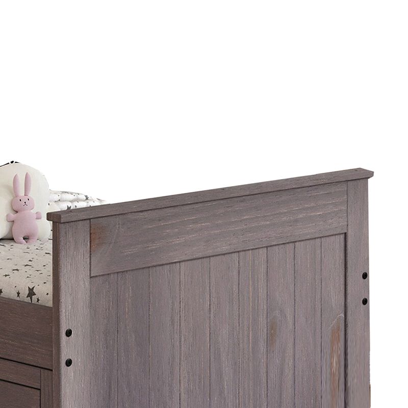 Mari Twin Captain Bed with Drawers, Rustic, Brazilian Pine, Wood, Gray - Benzara