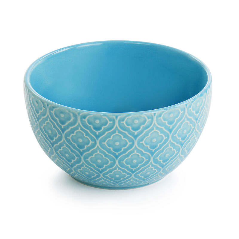 Elama Aqualite 16 Piece Embossed Stoneware Dinnerware Set in Teal