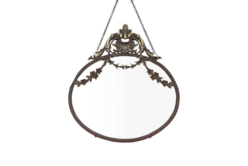Pewter Framed Wall Mirror with Decorative Chain and Antique Finish, Bronze image number 0
