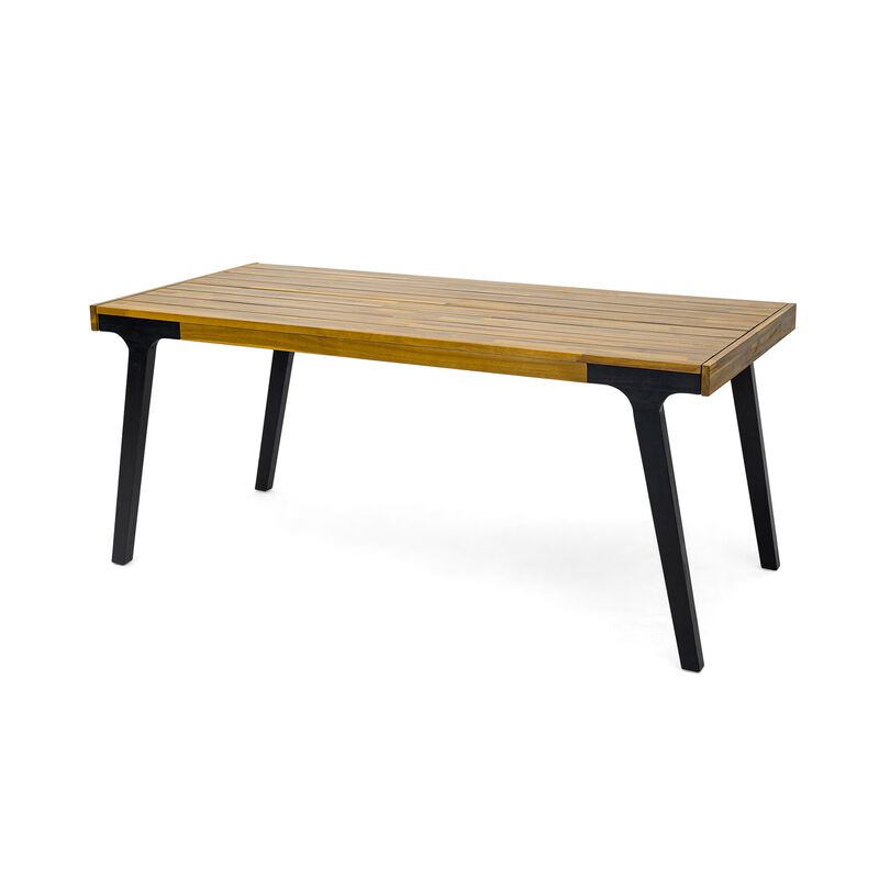 Sheldon Outdoor Dining Table, Rectangular 69 Inch Brown Wood, Black - Benzara
