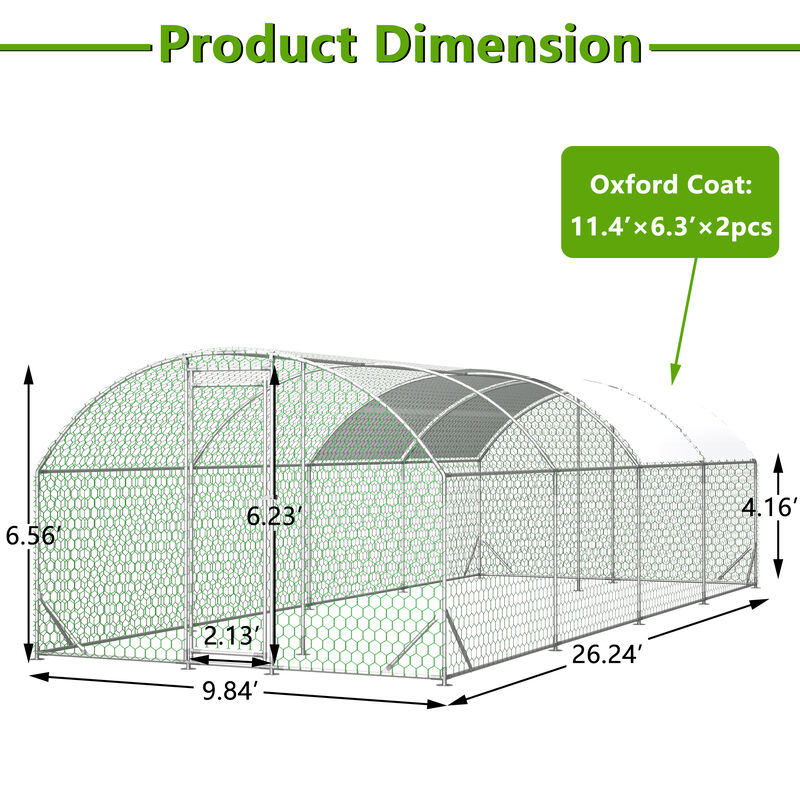 26'x9'x6'Large Metal Chicken Coop,Walk-in Poultry Cage image number 3