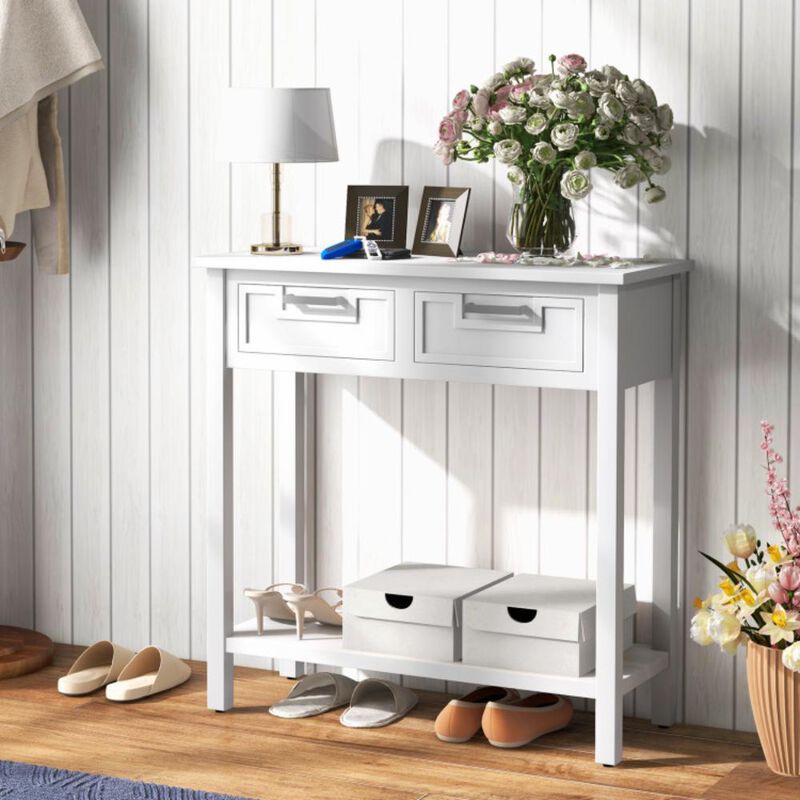 Hivvago Narrow Console Table with Drawers and Open Storage Shelf