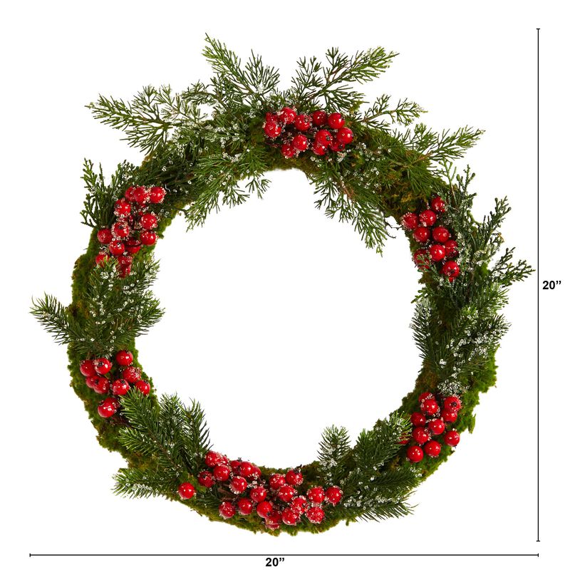 HomPlanti 20" Iced Pine and Berries Artificial Christmas Wreath