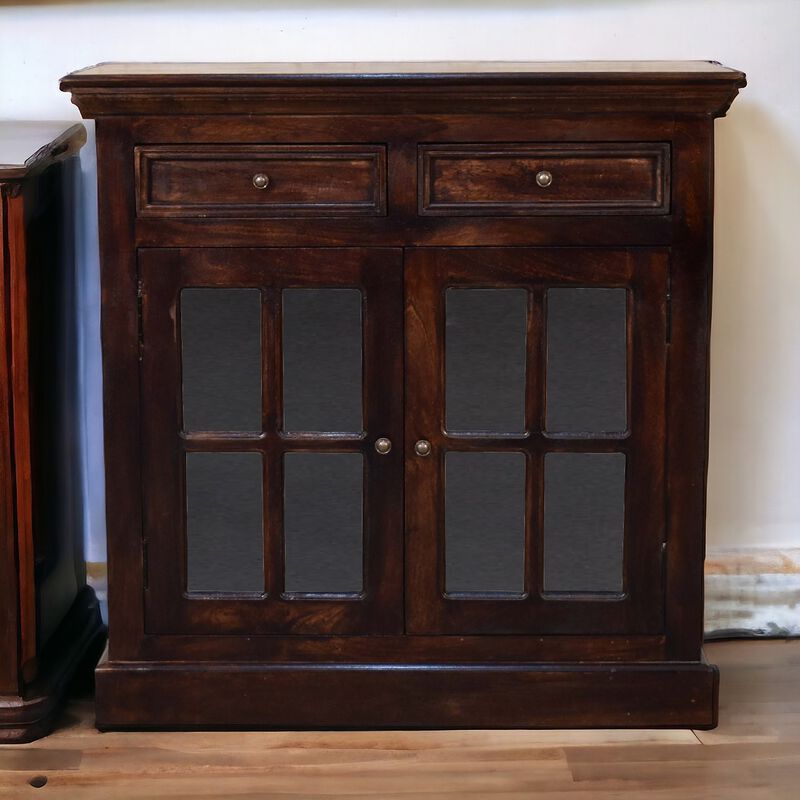 Light Walnut  Solid Wood Cabinet with Glazed Doors