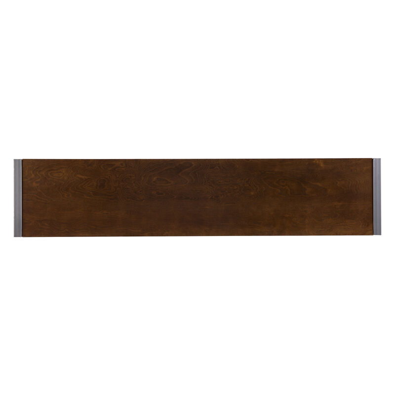HomeRoots 54" Dark Brown and Gunmetal Wood and Metal Sled Console Table image number 4