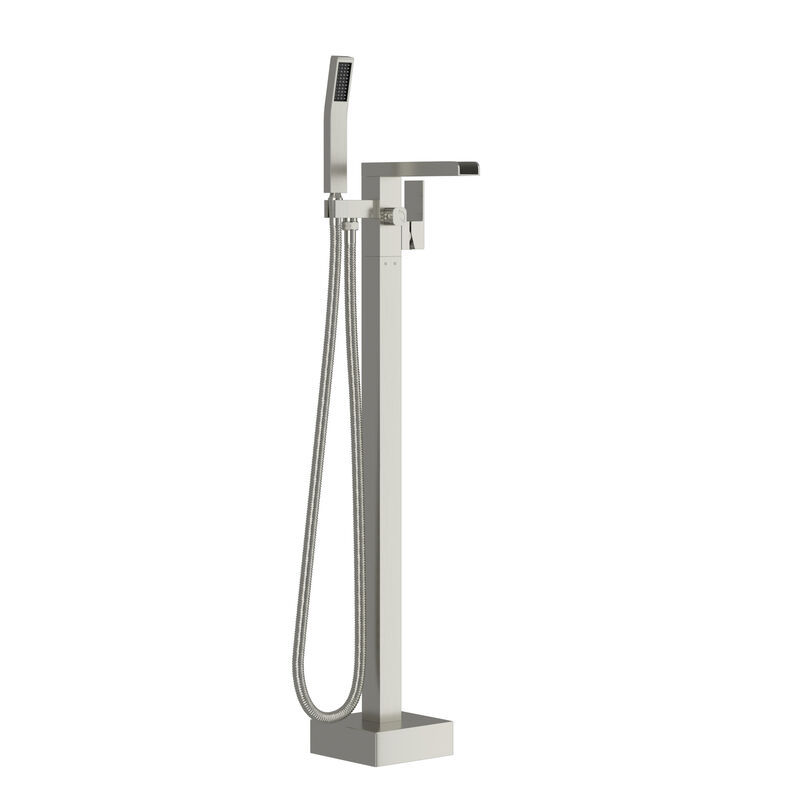 Freestanding Bathtub Faucet Waterfall Tub Filler Brushed Nickel Floor Mount Brass Bathroom Faucets with Hand Shower