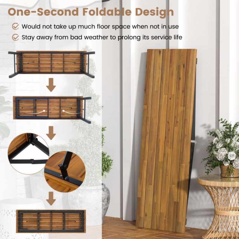 Hivvago Outdoor Dining Table and Bench Set with Acacia Wood Top for Yard Garden Poolside