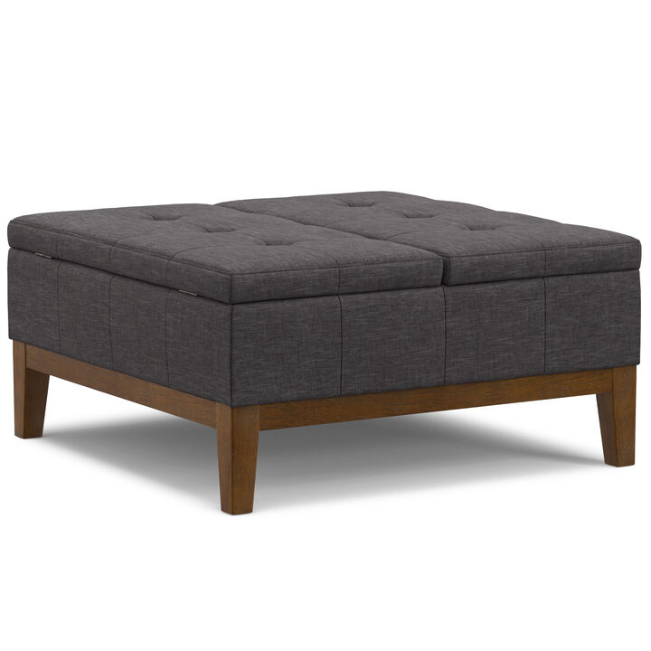 Dover 36 inch Wide Contemporary Square Lift Top Coffee Table Storage Ottoman in Slate Grey  Polyester Linen, Assembled