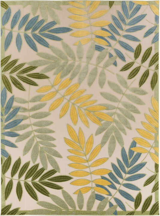 HomeRoots 8' X 11' Blue Green And Yellow Palm Leaf Indoor Outdoor Area Rug