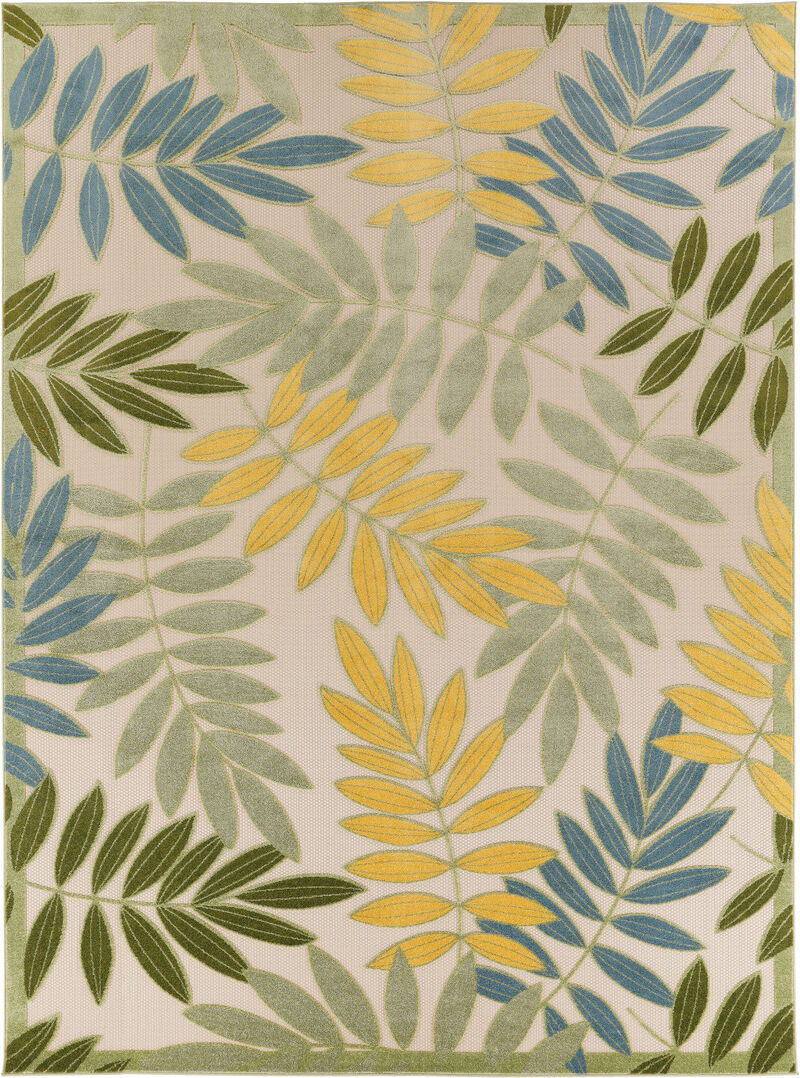 HomeRoots 8' X 11' Blue Green And Yellow Palm Leaf Indoor Outdoor Area Rug image number 0