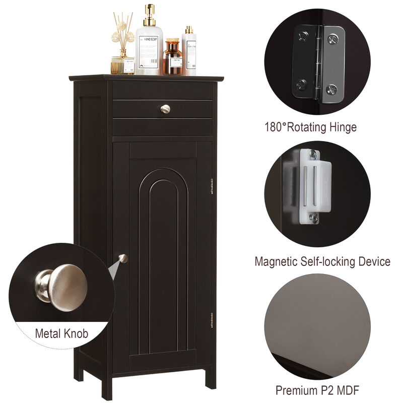 Costway Bathroom Storage Floor Cabinet Organizer Free-Standing w/ Drawer Grey