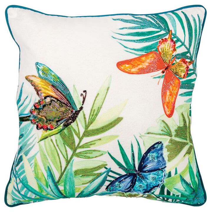 Homezia White Green Butterfly Bliss Decorative Throw Pillow