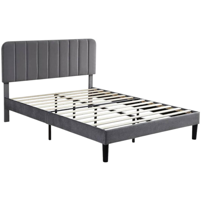 Low Profile Platform Bed Frame with Upholstered Headboard – Easy Assembly