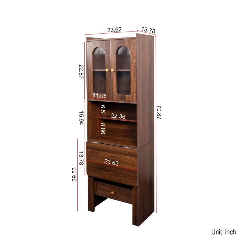 Clihome Fold-Out Convertible Writing Table,Desk Cabinet with Shelf and Drawer Multi-Function Home Office Workstation