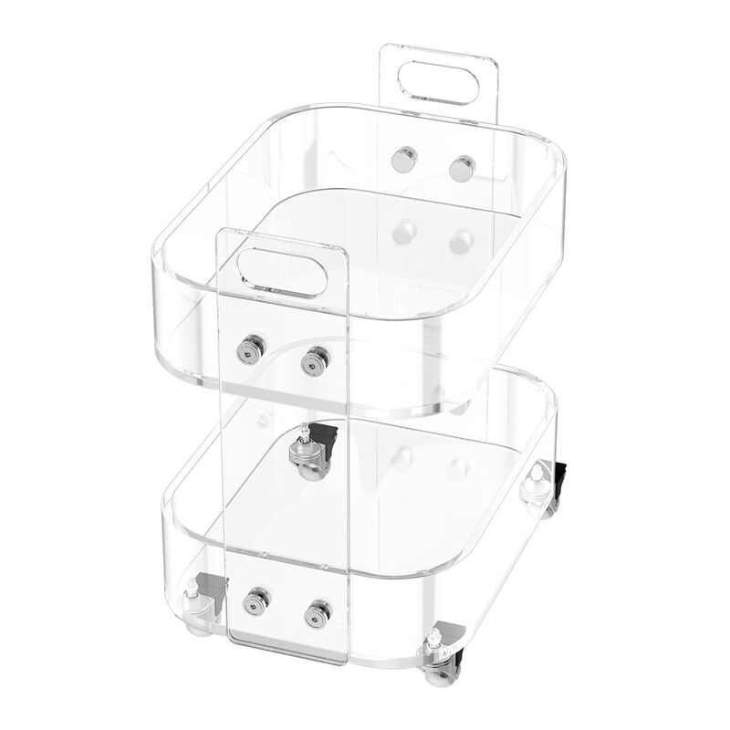 2 Tier Acrylic Rolling Cart Table with Wheels, Clear Storage Side Desk image number 4