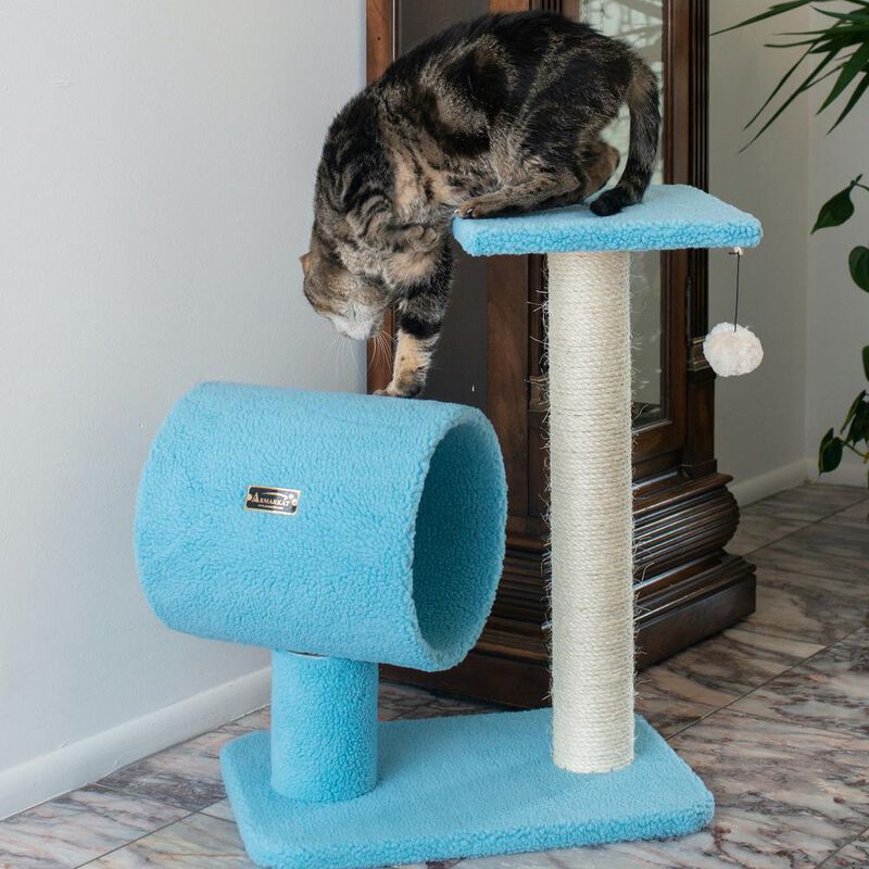 Armarkat Sky Blue 25 Real Wood Cat Tree With Scratcher And Tunnel For Privacy And Hiding