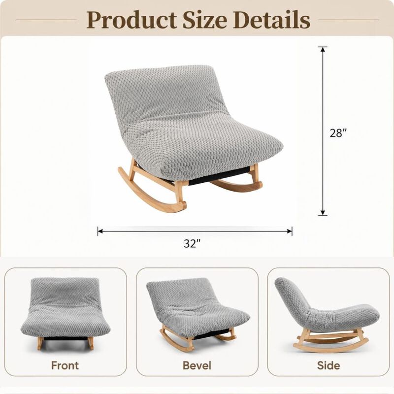 GOODSILO Armless Bean Bag Rocking Chair with Solid Wood Frame, Casual Single Lazy Sofa with Backrest for Living Room and Bedroom Seating image number 1