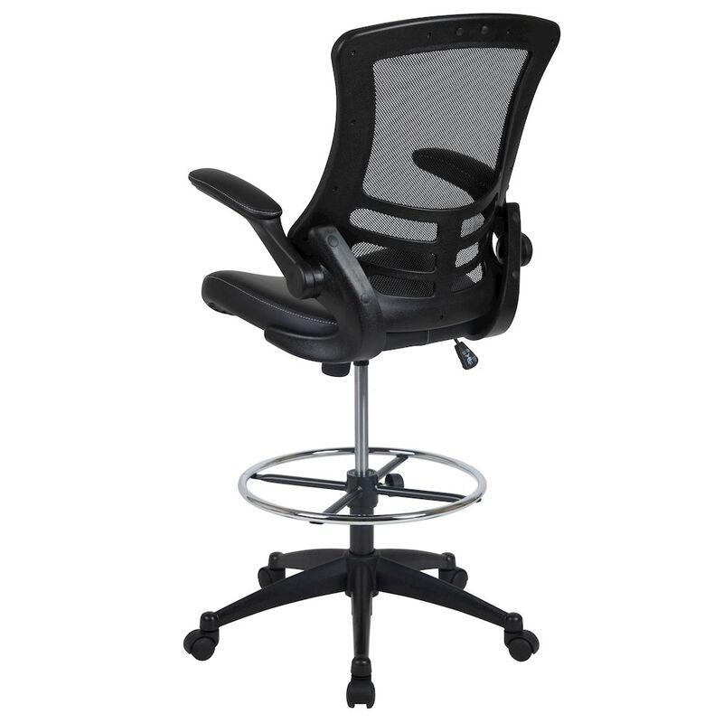 Flash Furniture Mid-Back Black Mesh Ergonomic Drafting Chair with LeatherSoft Seat image number 4