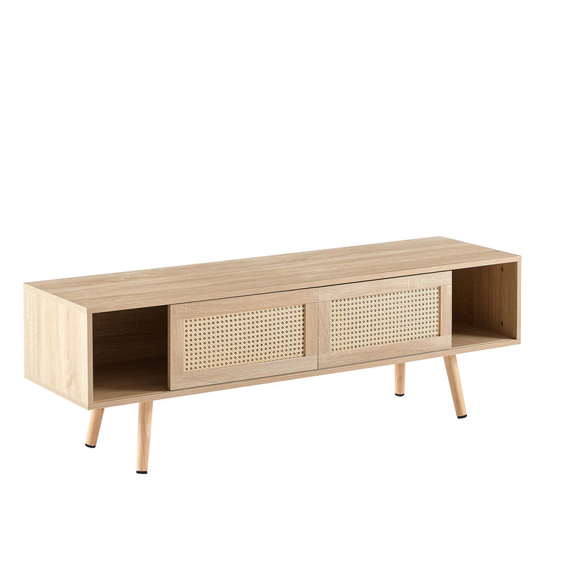 Streamdale Natural Rattan TV Cabinet with Sliding Doors