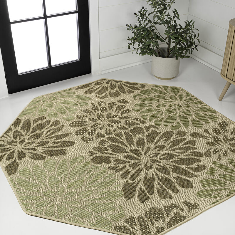 Zinnia Modern Floral Textured Weave Octagon Indoor/Outdoor Area Rug