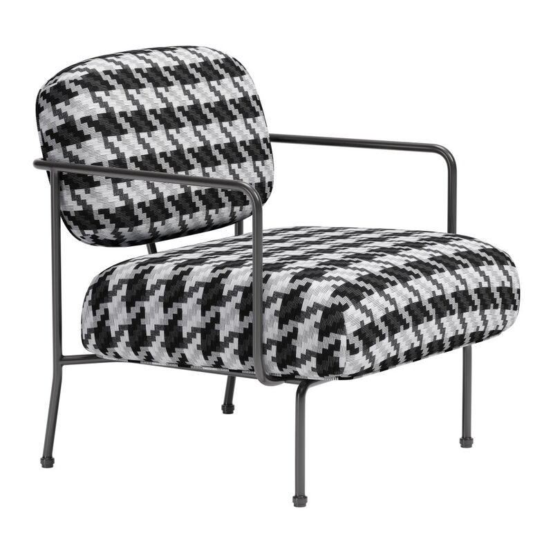 HomeRoots 29" Black And White And Black Upholstered Houndstooth Arm Chair