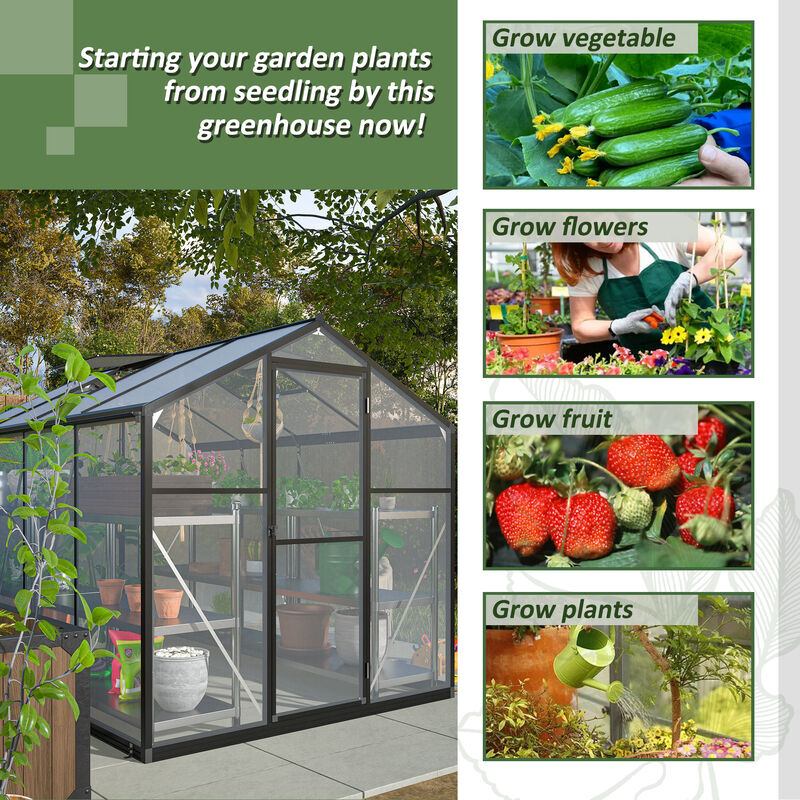 6x8 FT Greenhouse for Outdoors, Polycarbonate Greenhouse with Quick Setup Structure and Roof Vent image number 9