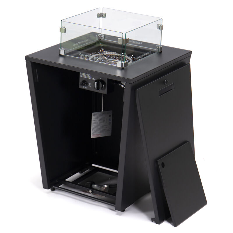 LeisureMod Marlin Modern Black Aluminum Outdoor Patio Chaise Lounge Chair in Black Frame with Square Fire Pit Side Table