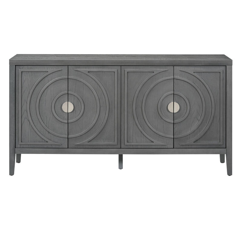 Whisen Retro Sideboard with Circular Groove Design Round Metal Door Handle - Black