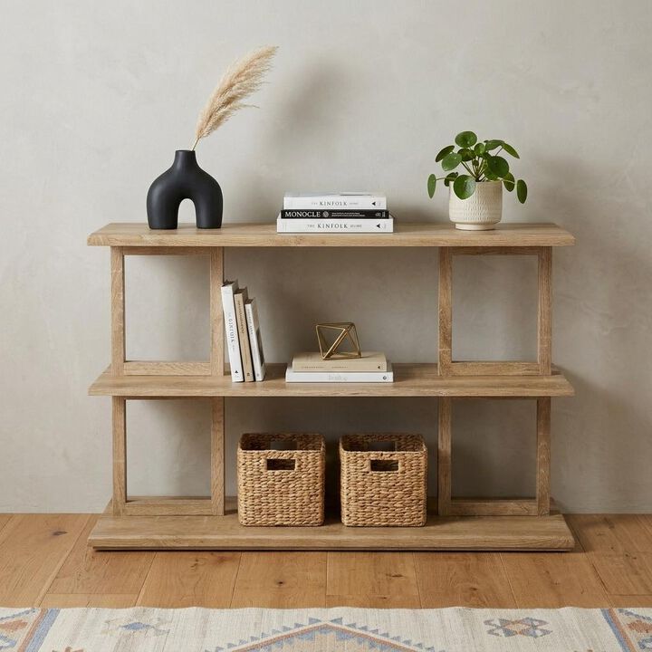 HomeRoots 42" Natural Wood Floor Shelf Console Table With Two Shelves