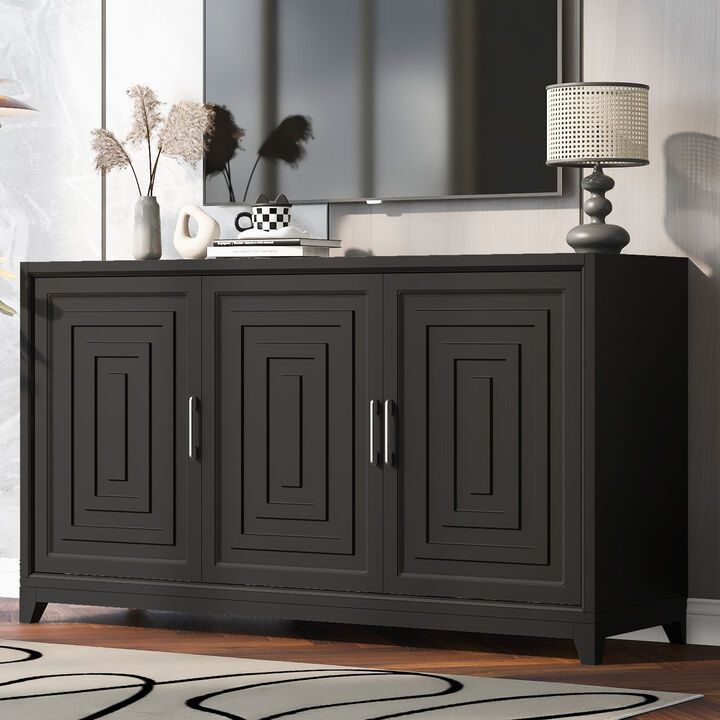 Merax Contemporary TV Cabinet with Geometric Doors, Customizable Storage with 3-Level Adjustable Shelves