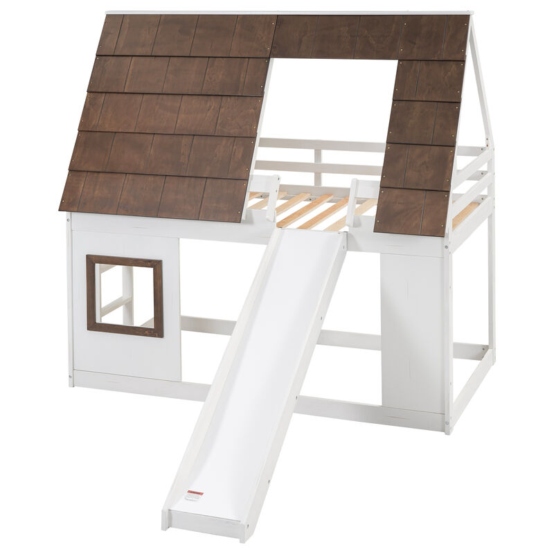 Merax House Bunk Bed with Ladder and Slide