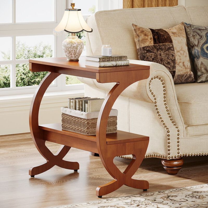 Narrow Solid Wood 2-Tier Side Table with Storage Shelf, End Table image number 6
