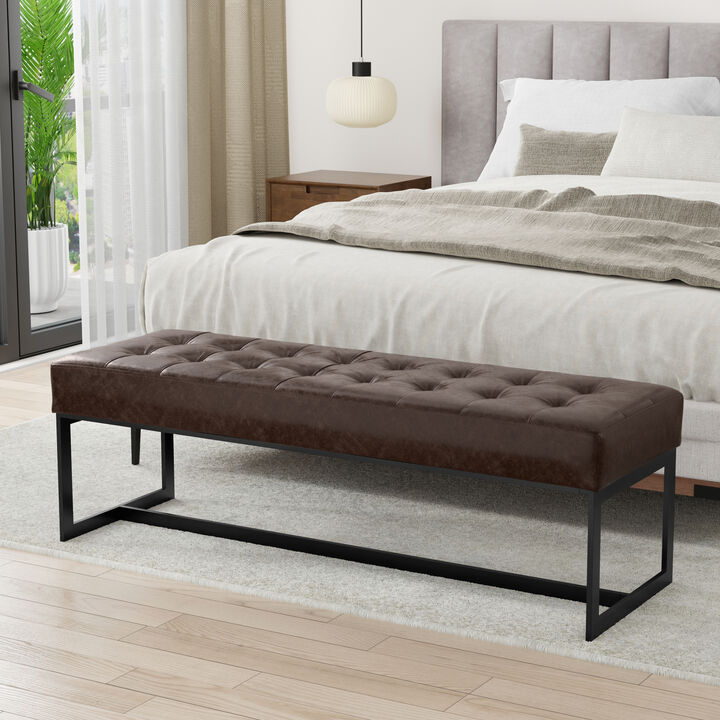 Simpli Home Penelope Leather Ottoman Bench