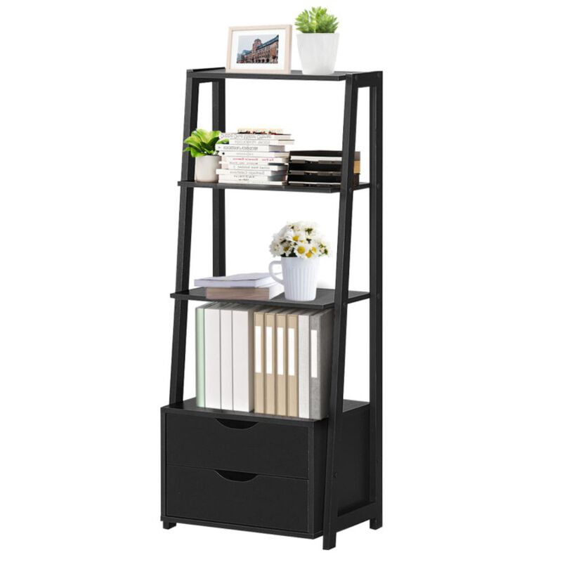 Hivago 4-Tier Ladder Bookshelf Storage Display with 2 Drawers