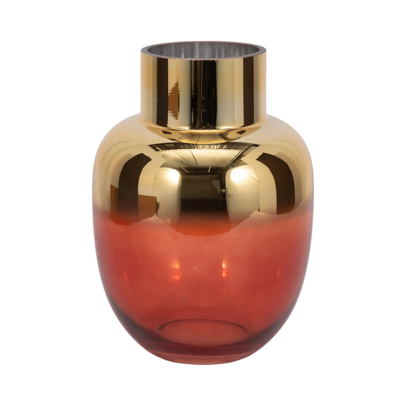 Glass 12"h Metallic Vase, Pink/gold image number 2