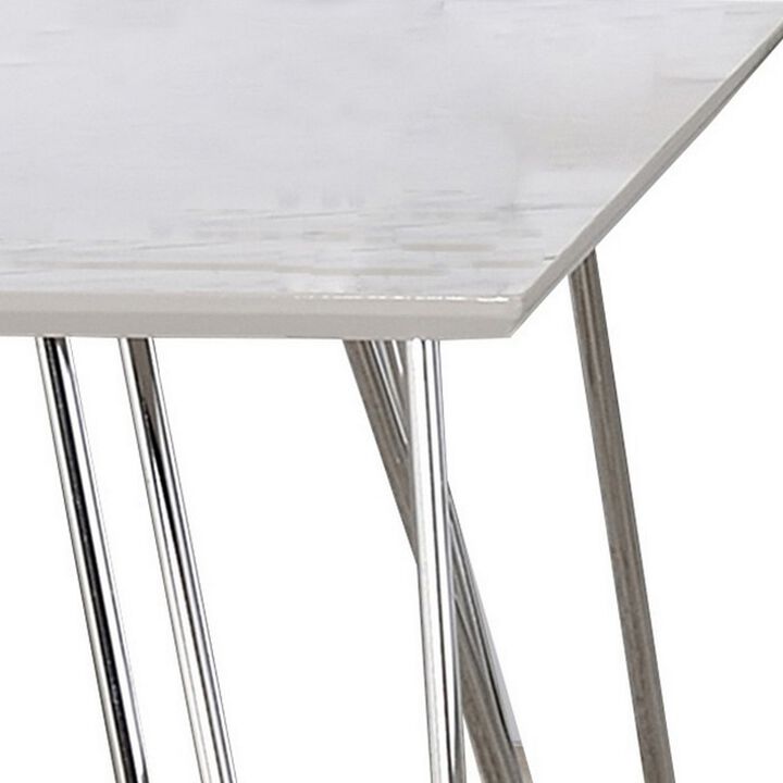 24 Inch Modern Side End Table, Square Tabletop, Sturdy Silver Hairpin Legs-Benzara