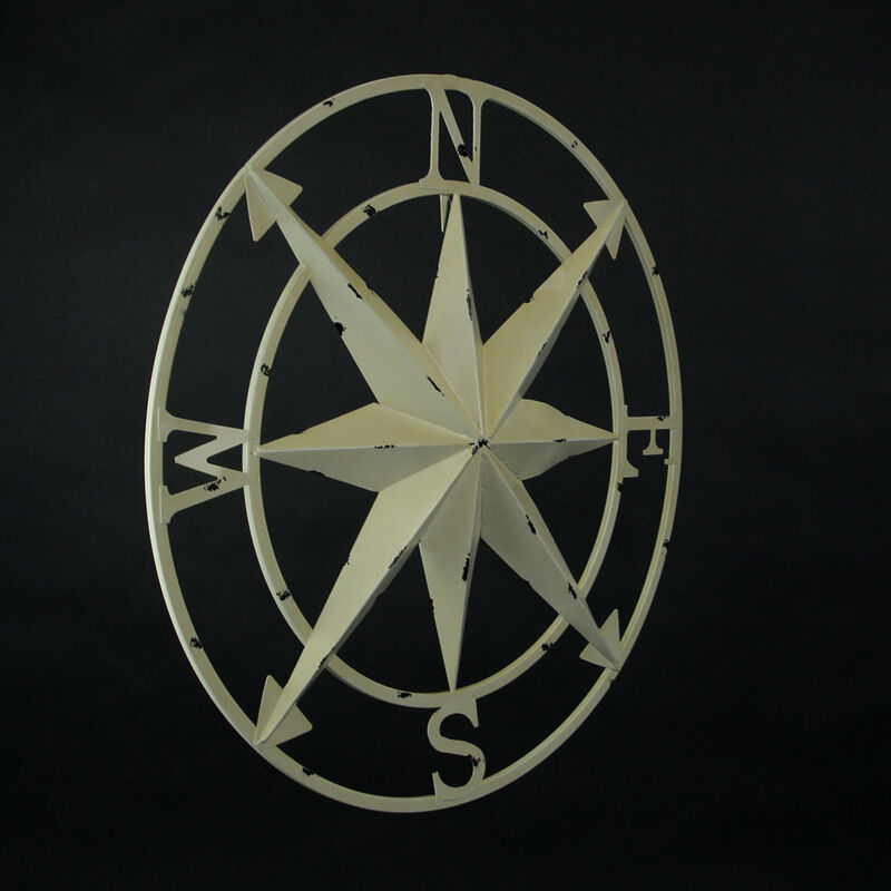 Antiqued White Indoor Outdoor Metal Compass Rose Wall Sculpture 20.5 Inch image number 2