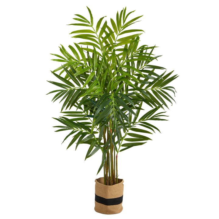 Nearly Natural 8-ft King Palm Tree in Handmade Natural Cotton Planter