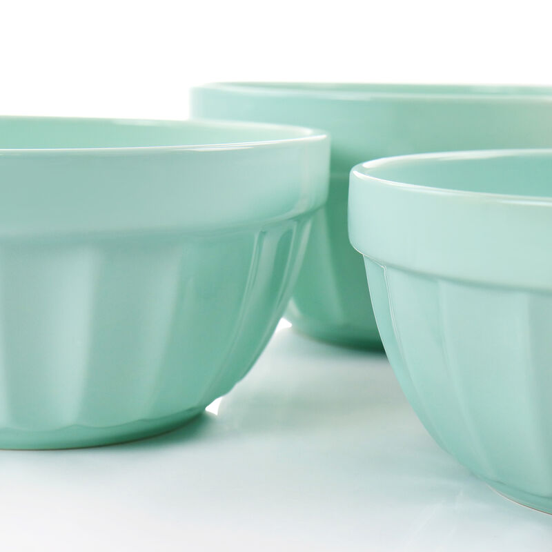 Martha Stewart 3 Piece Stoneware Bowl Set in Turquoise