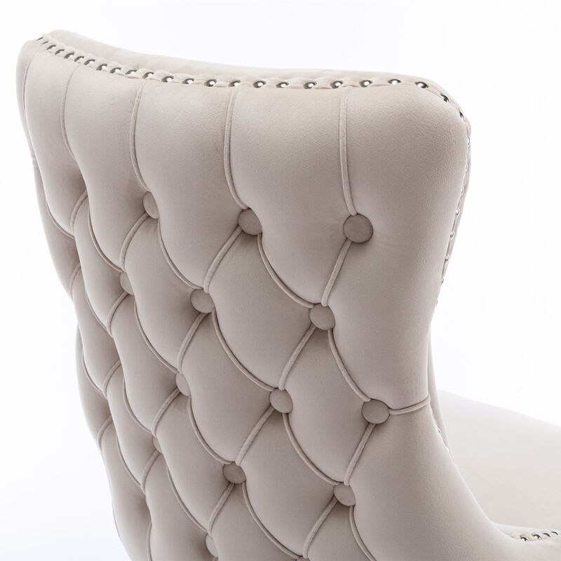 Streamdale 2 Beige Wingback Dining Chairs with Nailhead Trim & Wood Legs image number 8