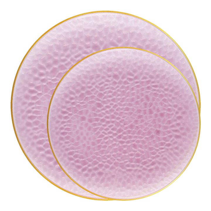 Clear Pink with Gold Rim Hammered Glass Plastic Dinnerware Value Set (60 Sets)