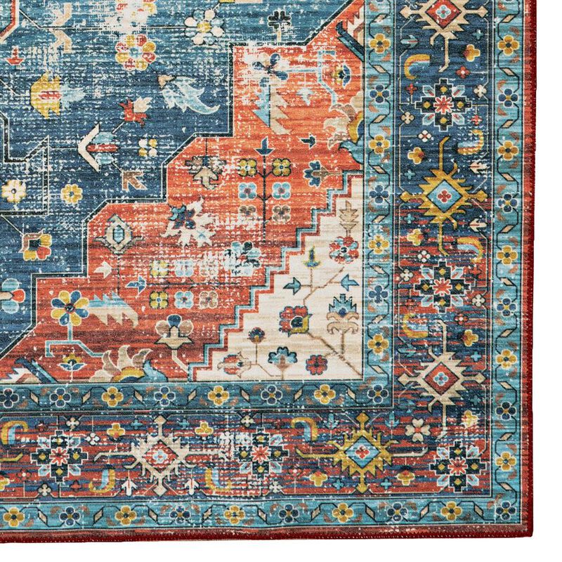 Linon Washable Markum Teal/Rust, Rug image number 4