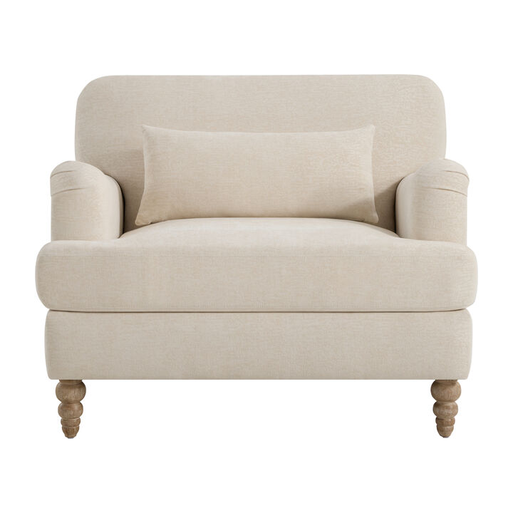 Whisen 40.5" Oversized Accent Chair, Chenille Upholstered Armchair with Lumbar Pillow, Turned Wood Legs for Living Room Bedroom