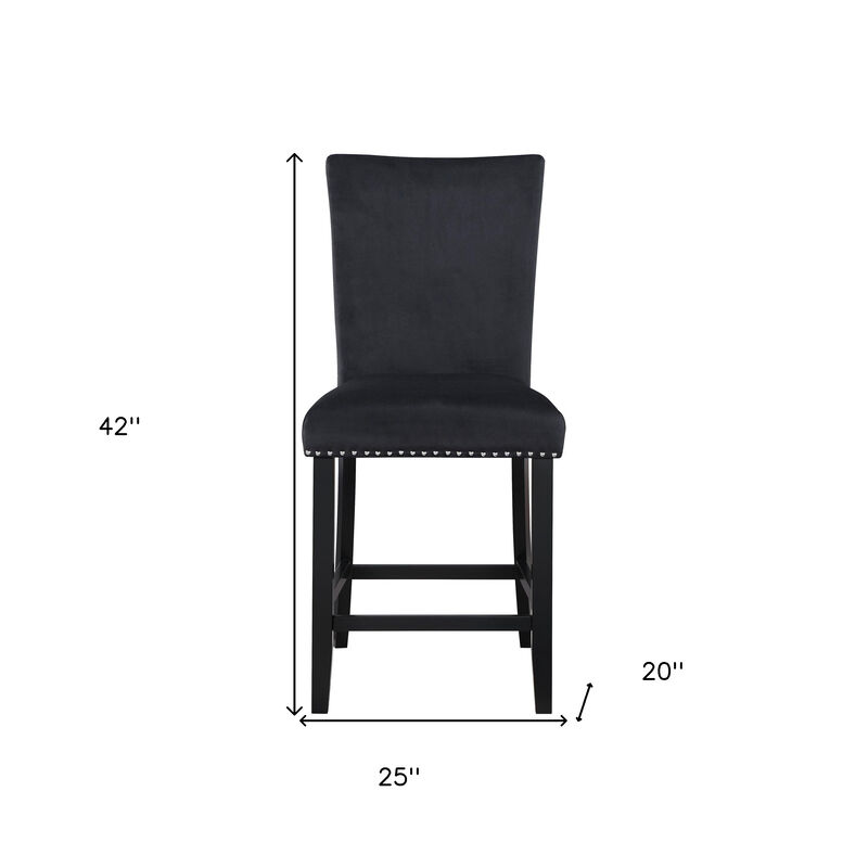 HomeRoots Set of Two 25" Black Wood and Velvet Counter Height Bar Chairs image number 4