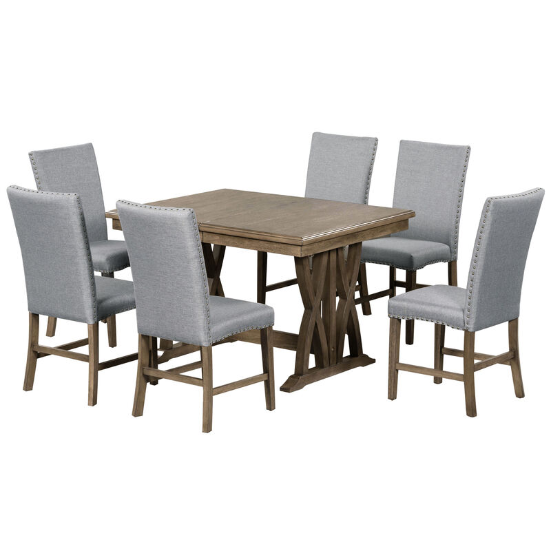 Merax Mid-Century Solid Wood 7-Piece Dining Table Set