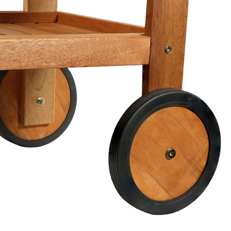 Sunnydaze 2-Tier Malaysian Hardwood Indoor and Outdoor Serving Cart